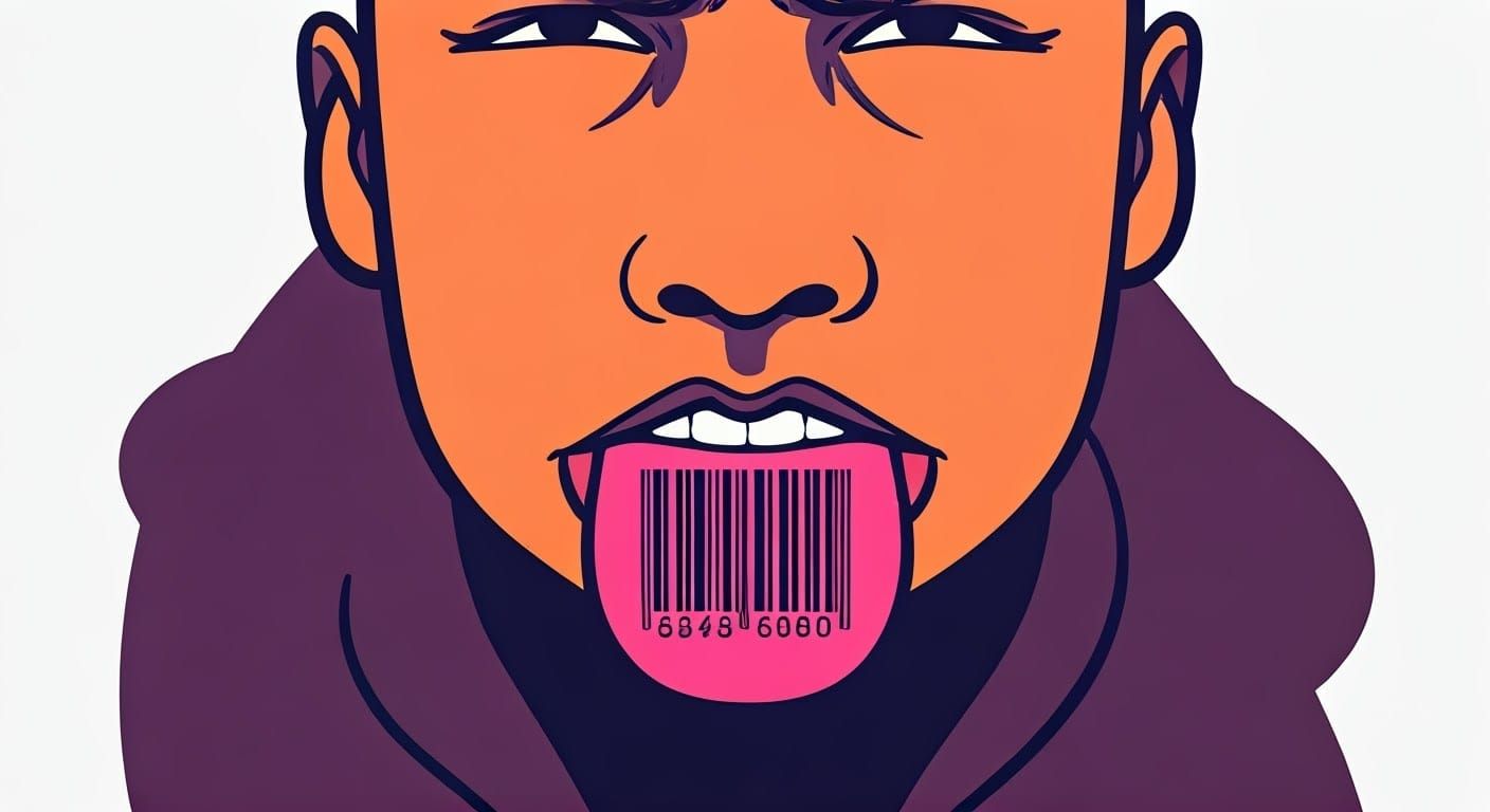 Barcode Tongue in Playful Oriental Ink Art Style