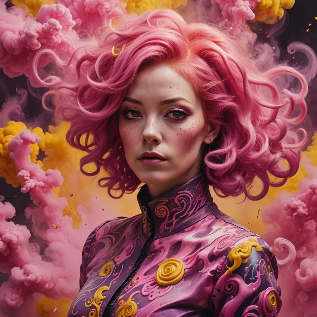 Pop Surrealism Portrait with Pink Smoke