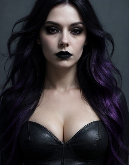 Gothic Woman with Flowing Purple Hair