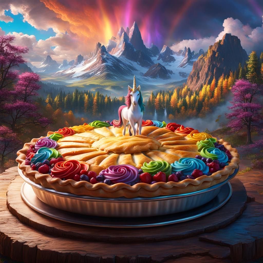 Rainbow Unicorn Pie: Detailed Fantasy Concept Art