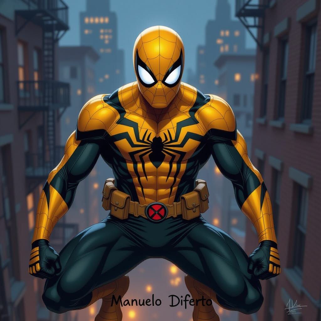 Spider-Man in Wasp Costume on Fire Escape