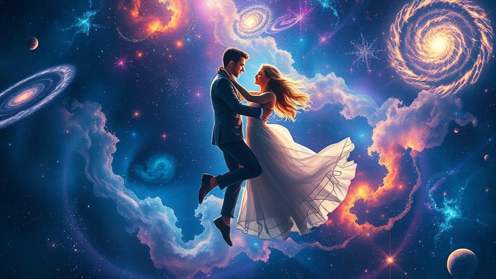 Twin Souls Unite in Celestial Dance Amidst Universe's Bluepr...