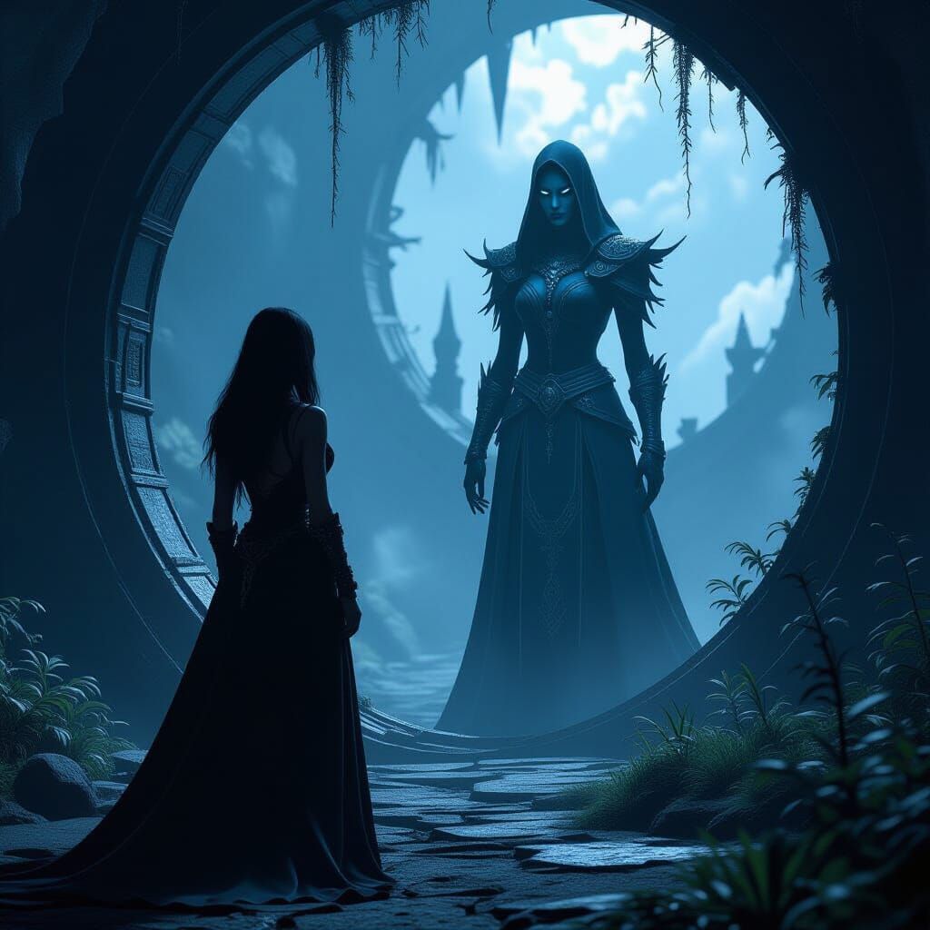 Mystical Realm Encounter in 3D Cinematic Style