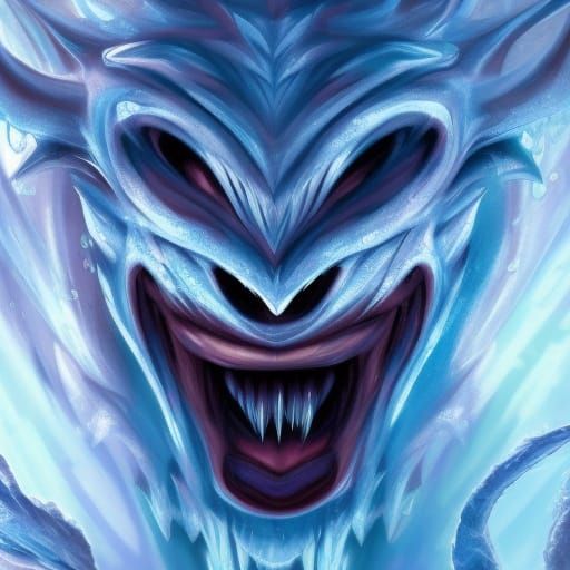 Realistic Ice Demon in Hyperrealistic Splash Art