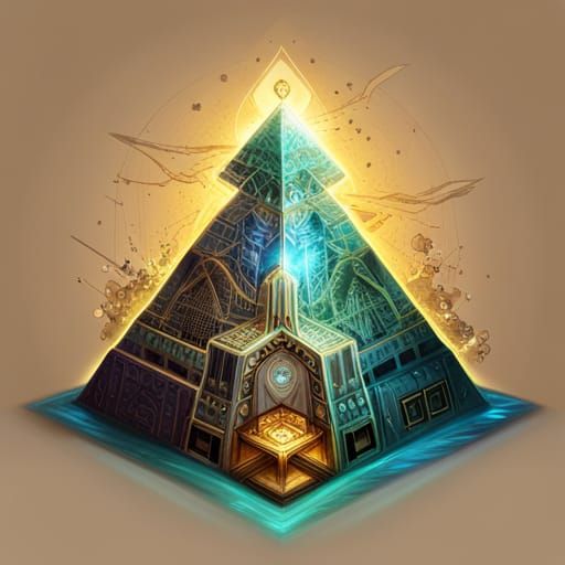 Bioluminescent Steampunk Egyptian Pyramid: Digital Art