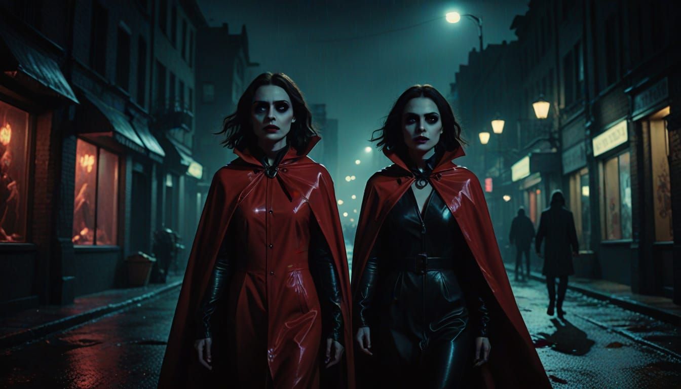 Vampires Stroll Through a Dark City in Gothic Horror Style