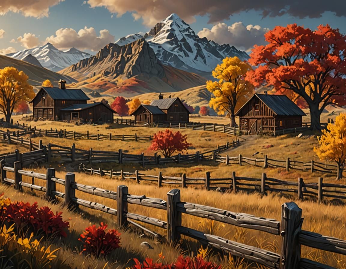 Autumn Ranch in North Dakota: Matte Painting