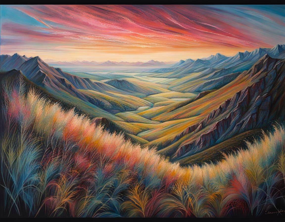 Chalk Art Landscape in Neo-Primitivism Style