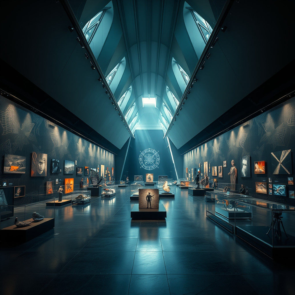 Dramatic Modern Exhibition Hall in Cinematic Light