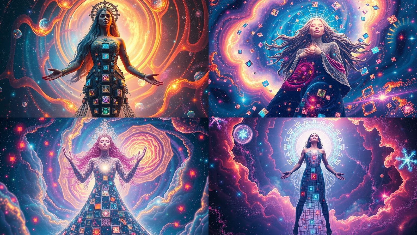 Cosmic Goddess Manifests Reality in Vibrant Galaxy