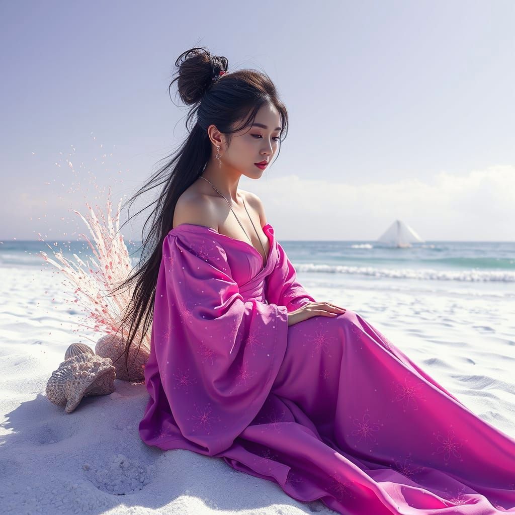 Chinese Woman in Seashell with Long Hair