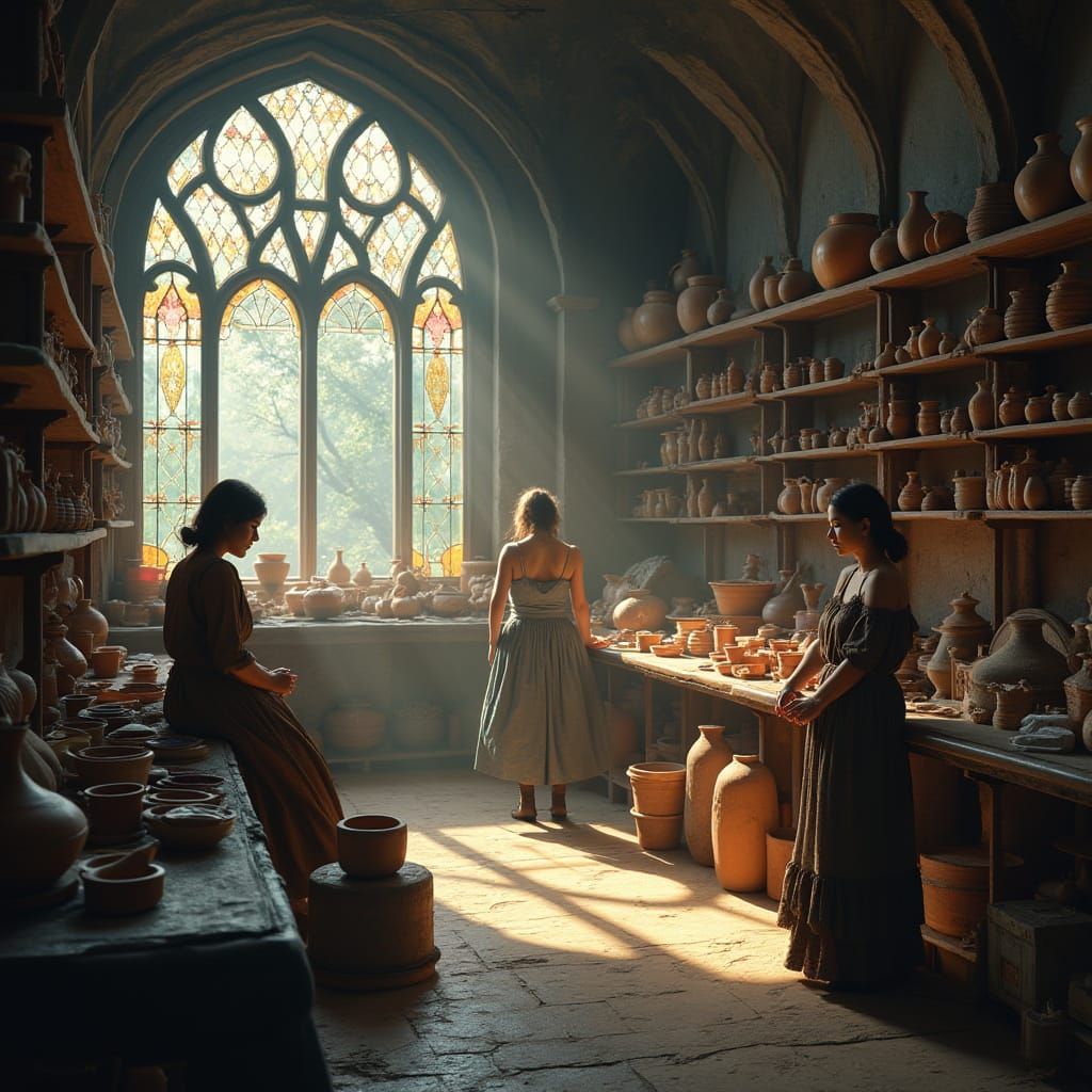 Mystical Ceramic Artisans in a Whimsical Workshop