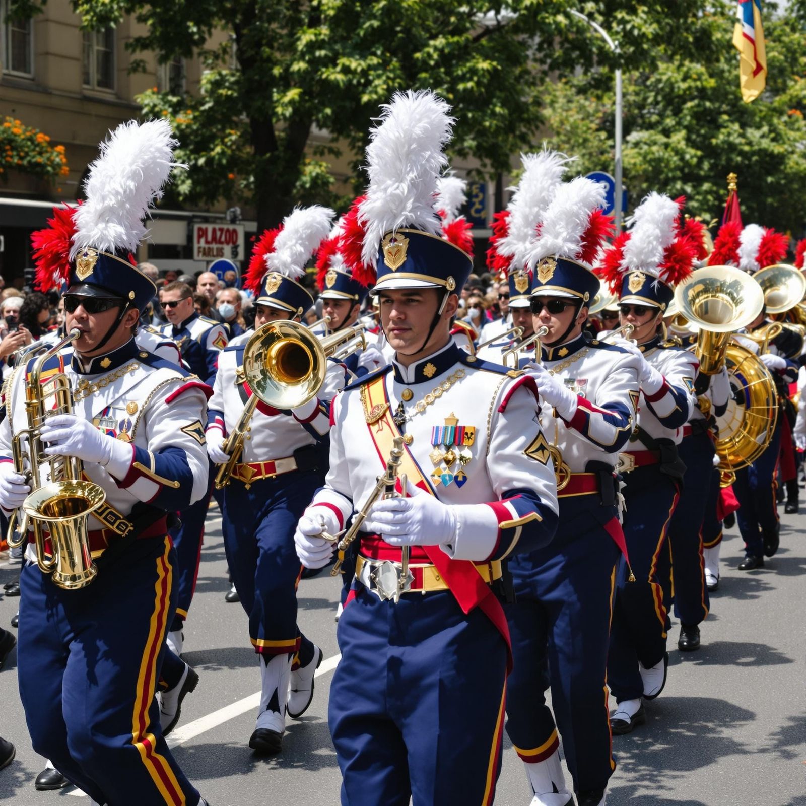 Joyful Marching Band Performs During a Vibrant Parade