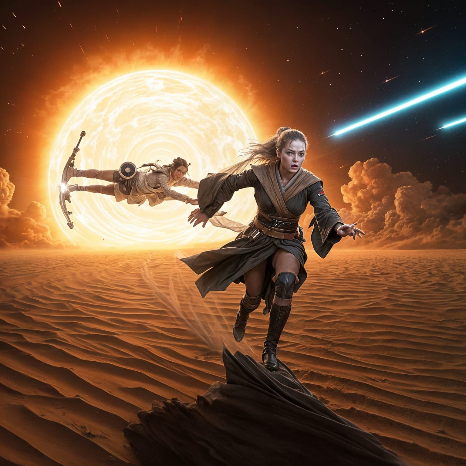 Surreal Jedi Warrior Confronts Star Wars X-Wing in Alien Des...