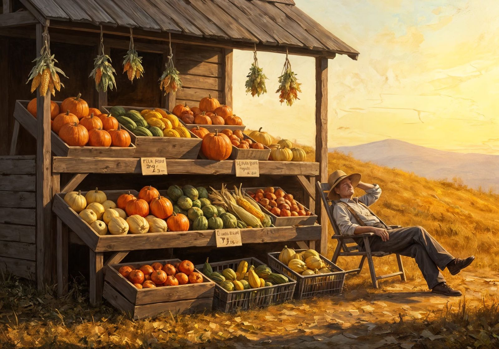 Rustic Farmstand in Golden Sunrise Light