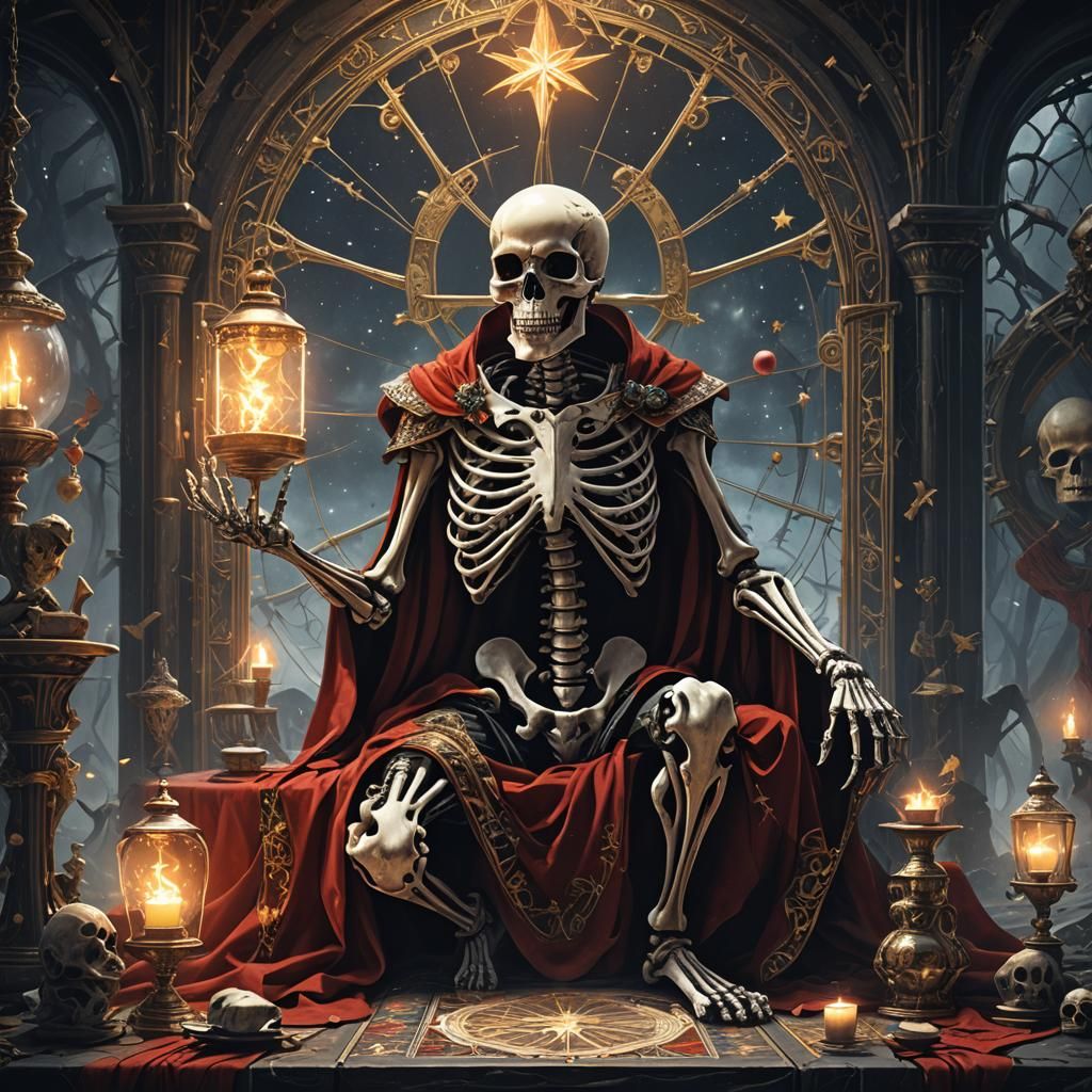 The Star Tarot Card: Skeleton with Lamps