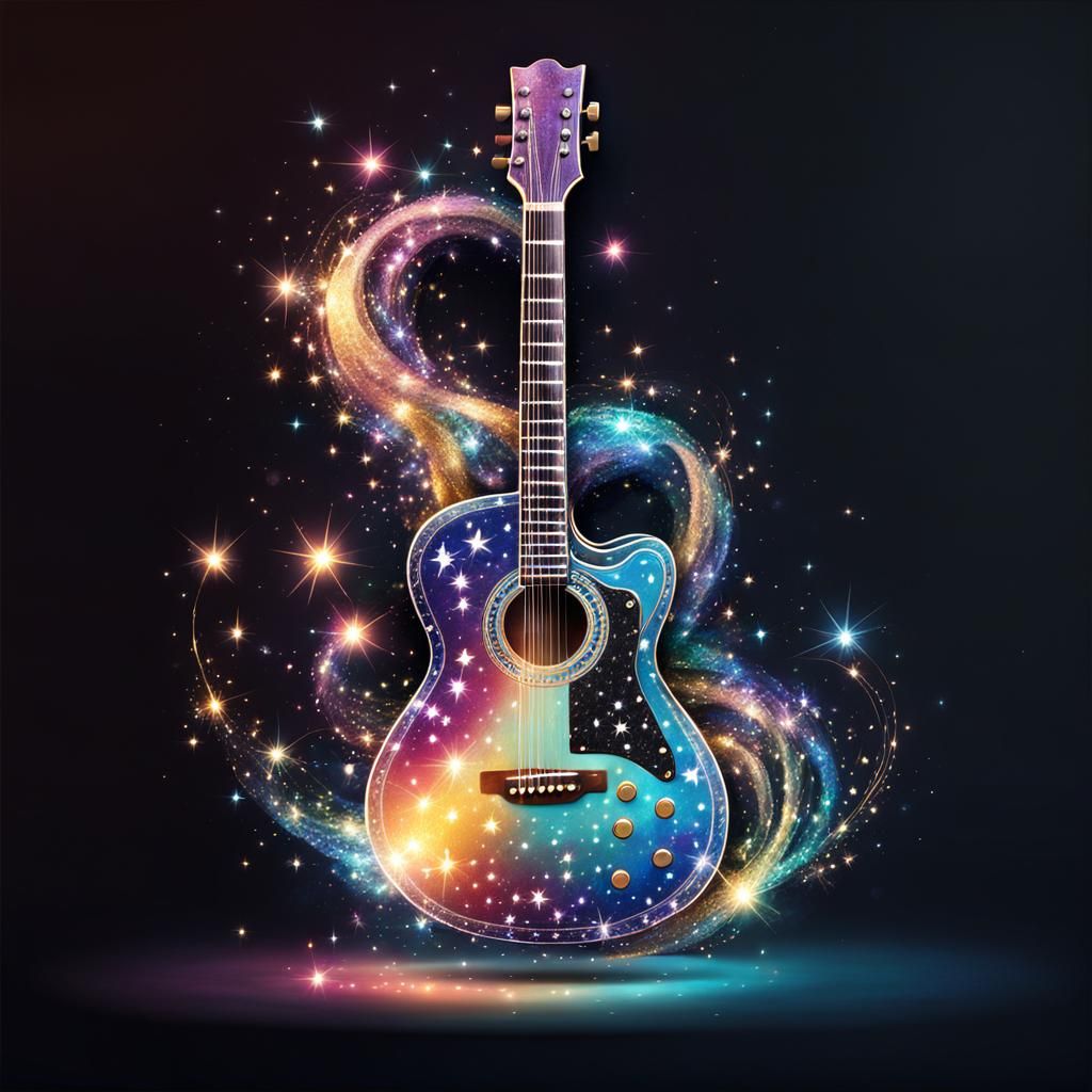 Cosmic Guitar Adorned with Glittering Stars