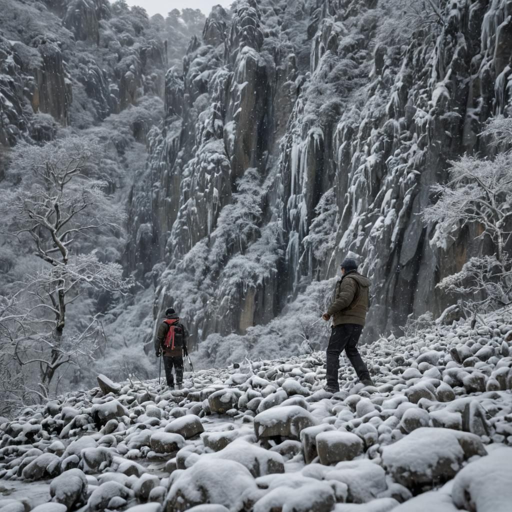 German Shepherd Flying Over Snowy Mountains