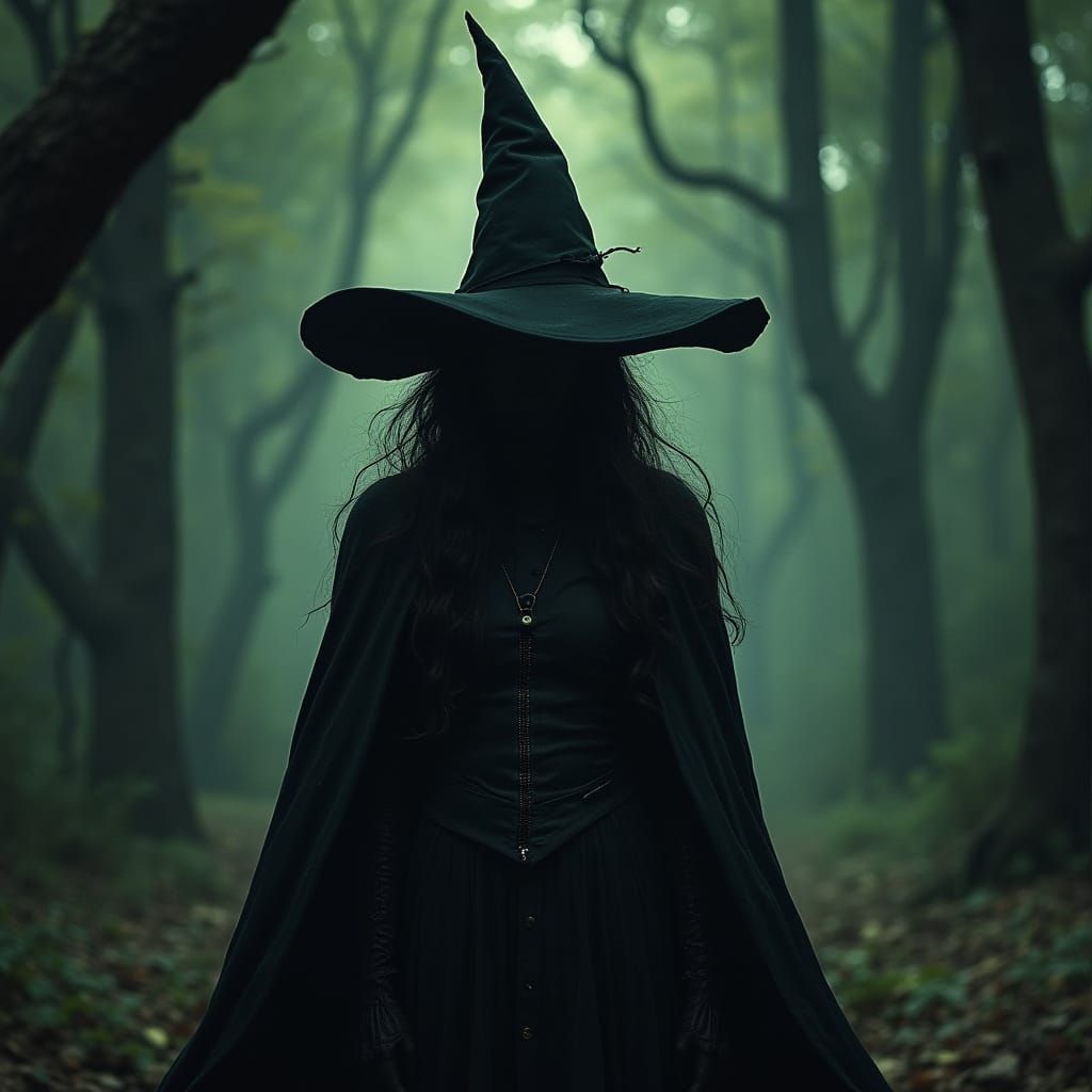 Gothic Witch in Dark Mystical Forest