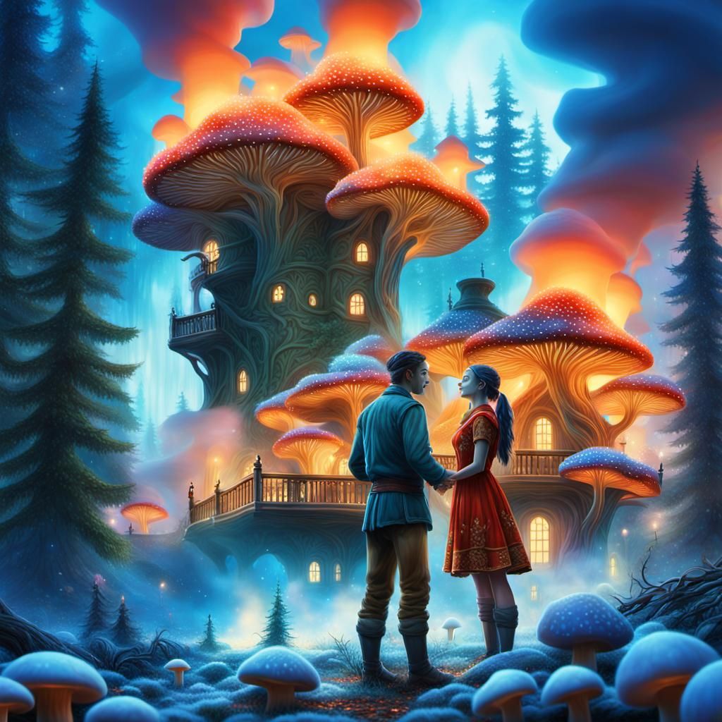 Dreamlike Forest Scene with Avatars in Surreal Style