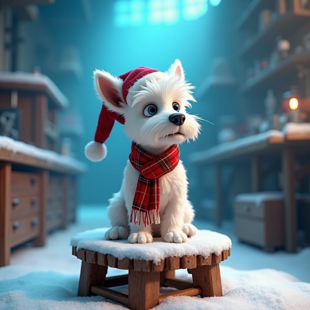 Festive Terrier at Santa's Workshop: 3D Rendered