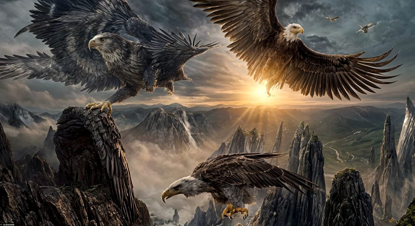 Majestic Eagle Crashes Dramatically in Epic Digital Painting
