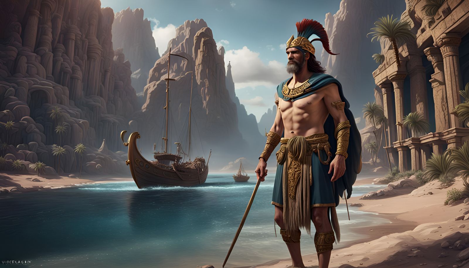 Detailed Phoenician Man: Fantasy Concept Art