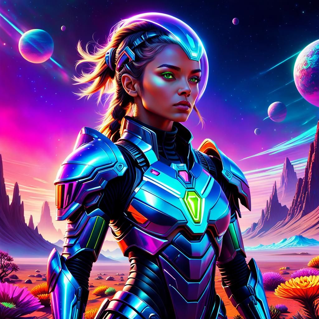 Psychedelic Sci-Fi Warrior on Alien Planet