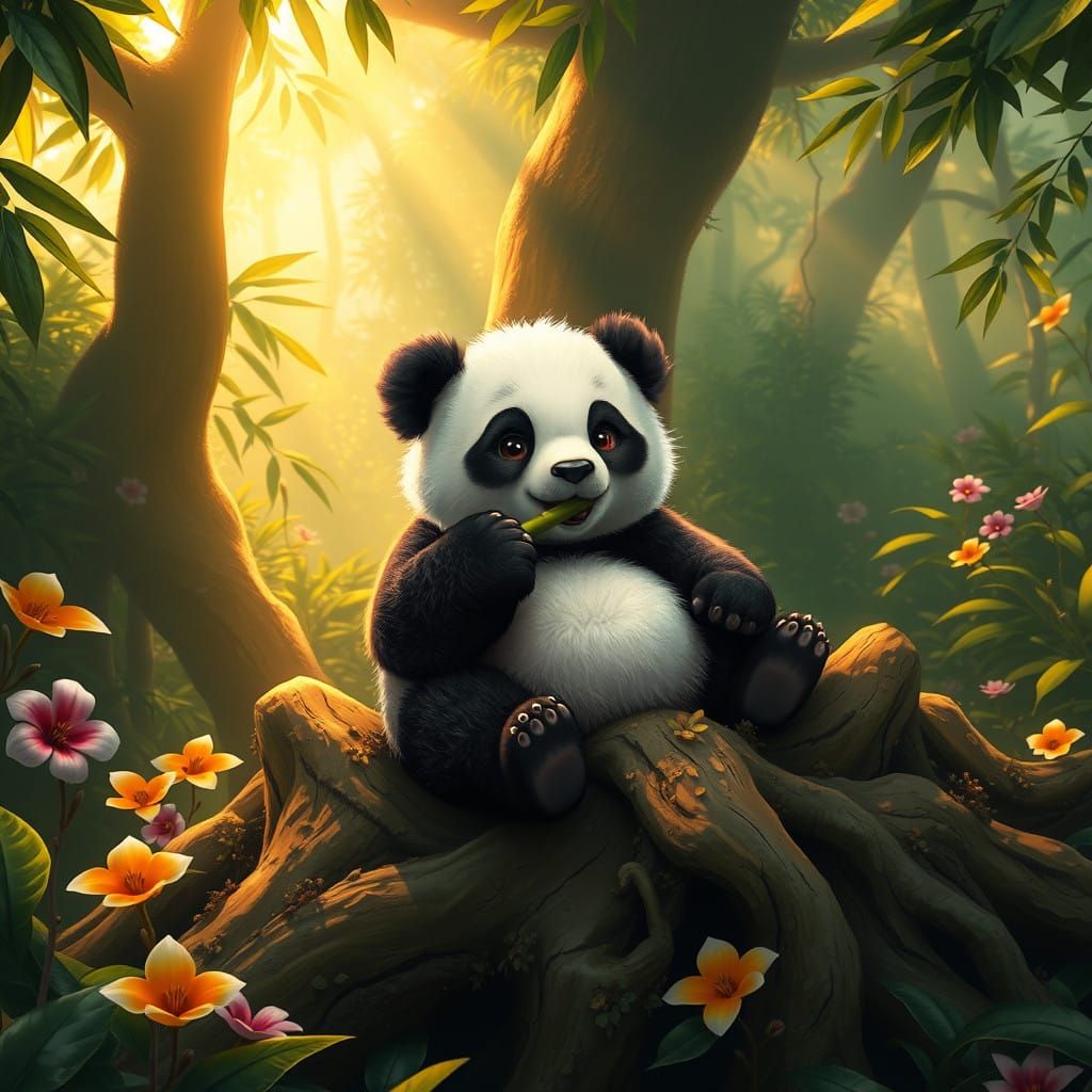 Mystical Panda in a Lush Jungle Scene