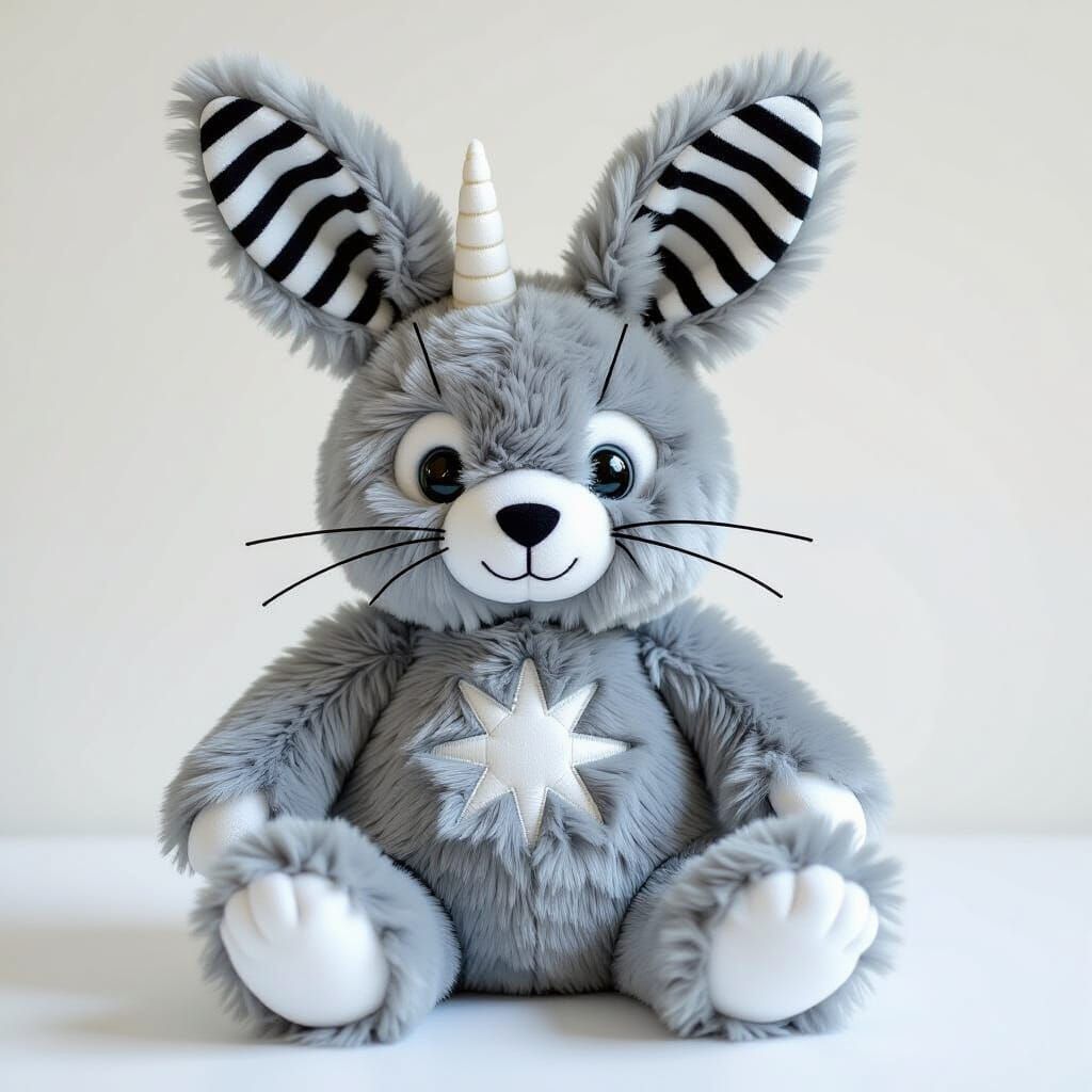 Creepy-Cute Plush Bunny Toy on White Background