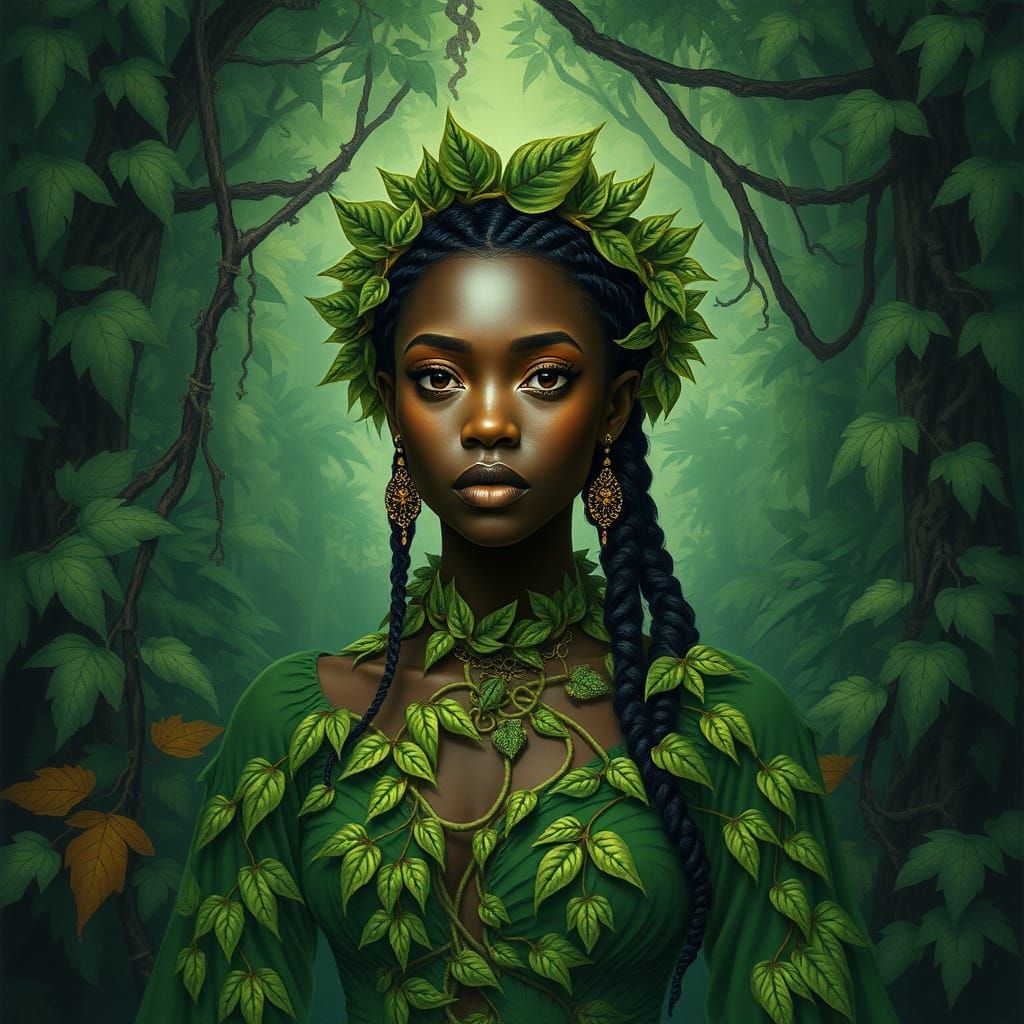 Forest Woman in Lush Green Garments