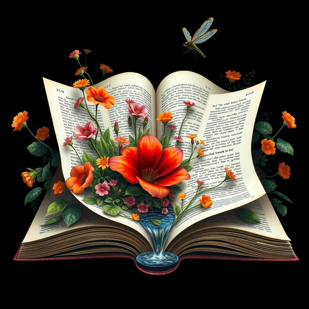 A Lush Garden Blooms from the Pages of an Open Book