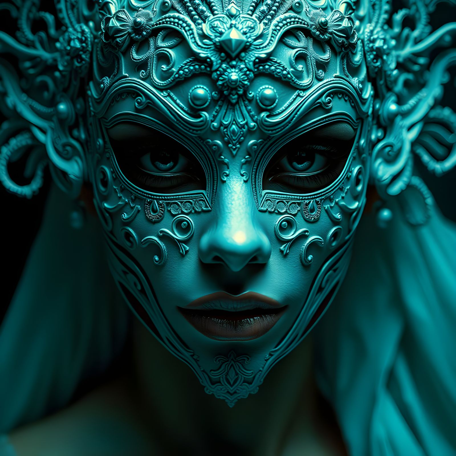 Seductive Actress Wears White Mask in Cinematic Film Still