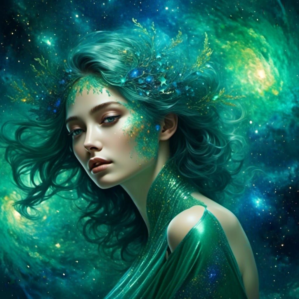 Shining Metallic Cosmic Goddess in Nebulae