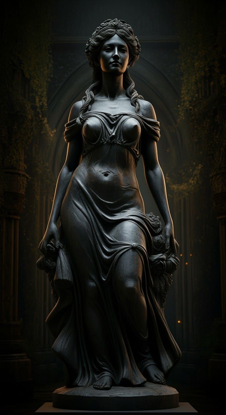 Ebony Woman Statue in Atmospheric Lighting