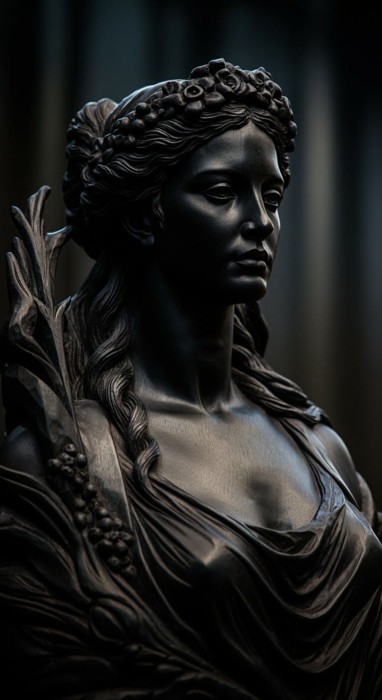 Ebony Woman Statue with Atmospheric Lighting