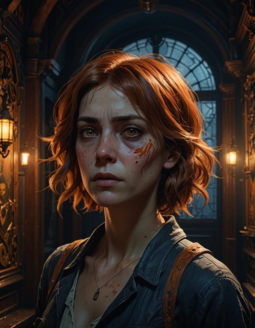 Scared Woman in Haunted House: Sinister Concept Art