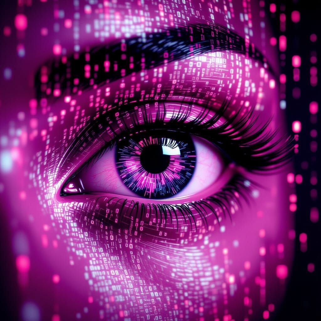 Binary Code Eye Silhouette in Pink and Black