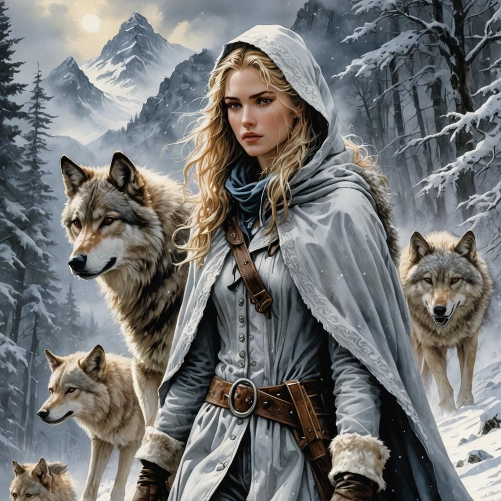 Warrior woman with wolves