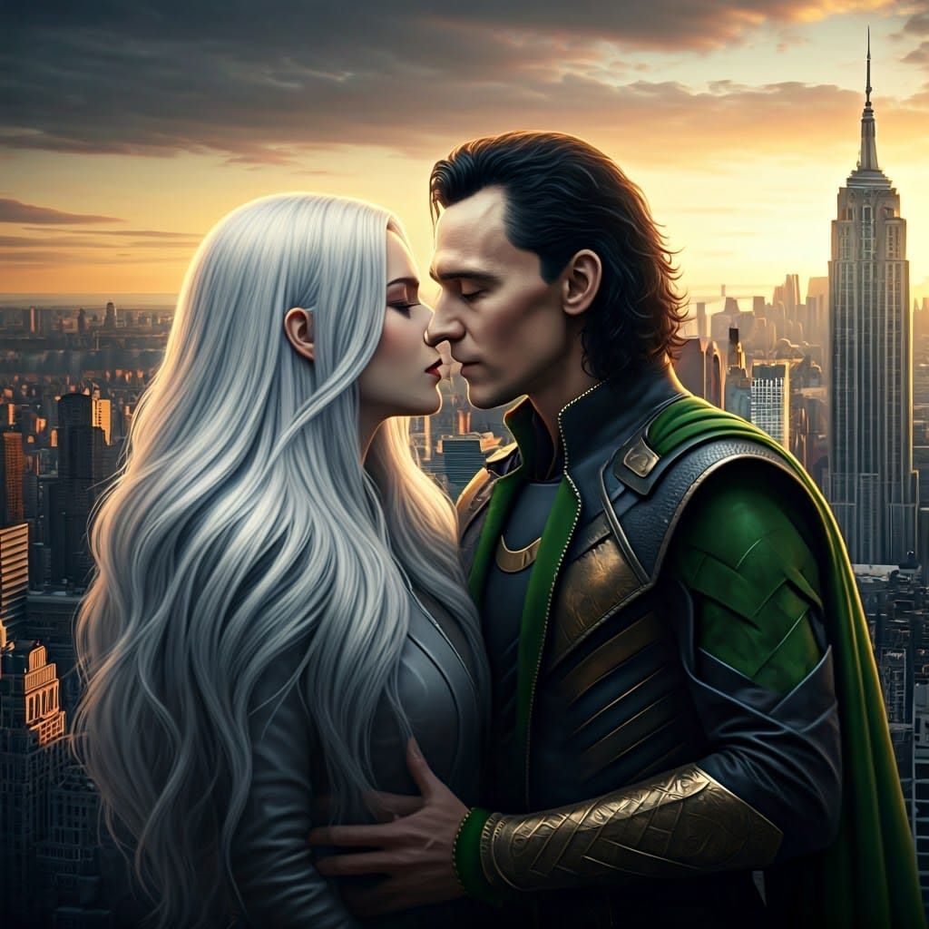 Romantic Sunset Kiss: A Hyperphotorealistic Portrait