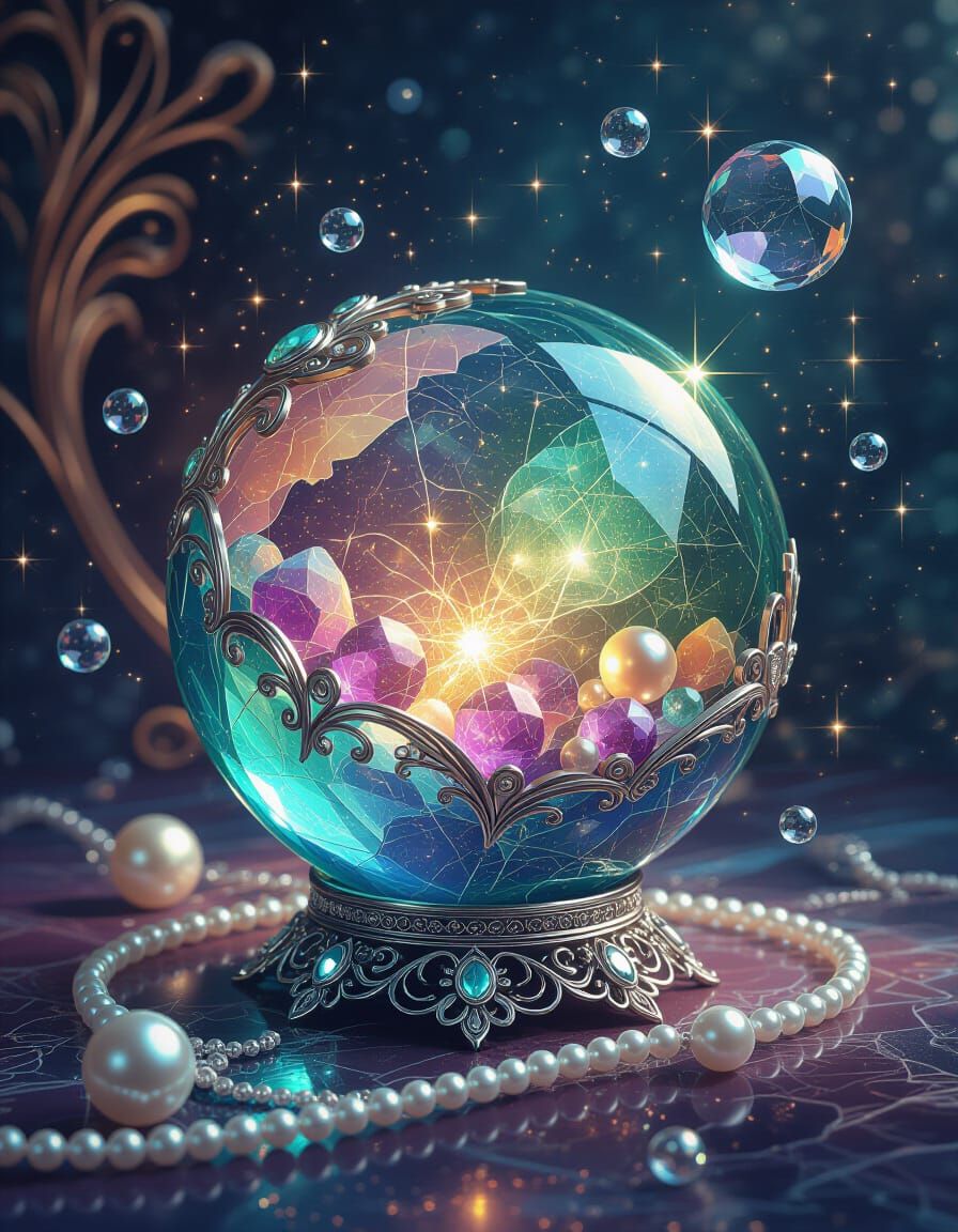 Emerald Sphere with Magic, Jewels, and Filigree