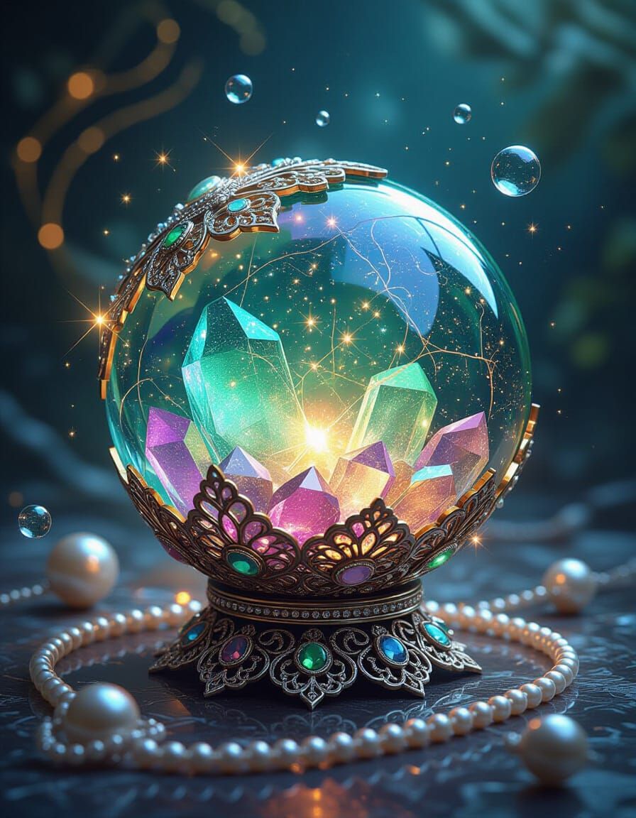 Emerald Sphere with Glittering Magic and Jewelry Accents
