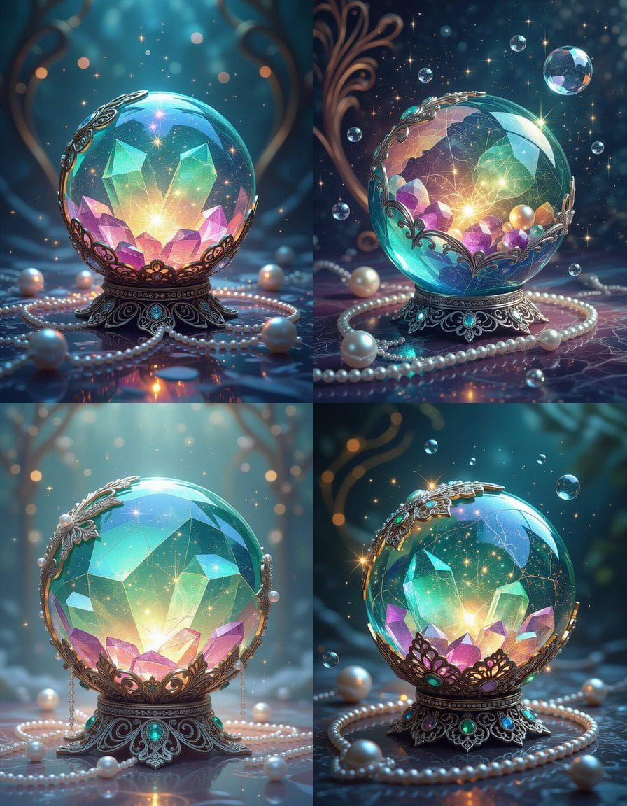 Emerald Sphere with Glittering Magic and Jewelry Accents