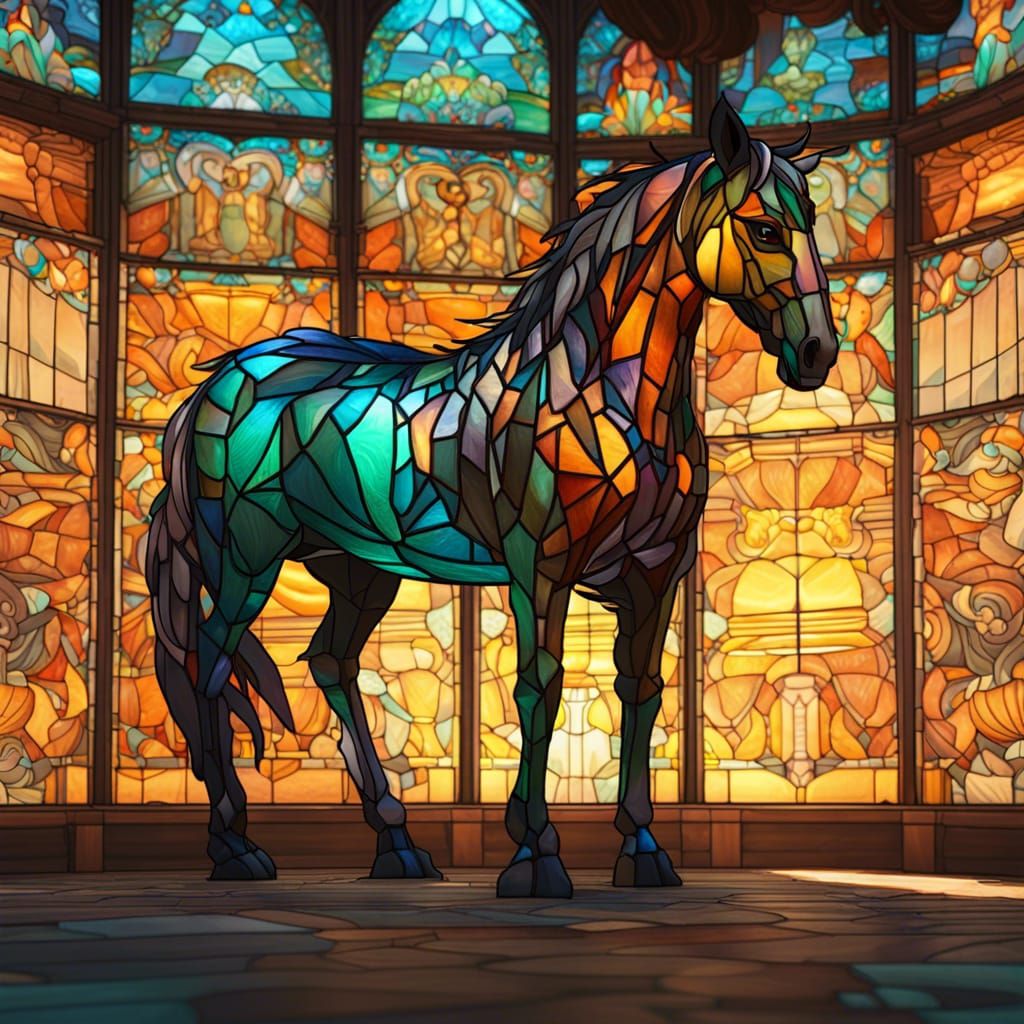 Stained Glass Horse in Art Nouveau Style