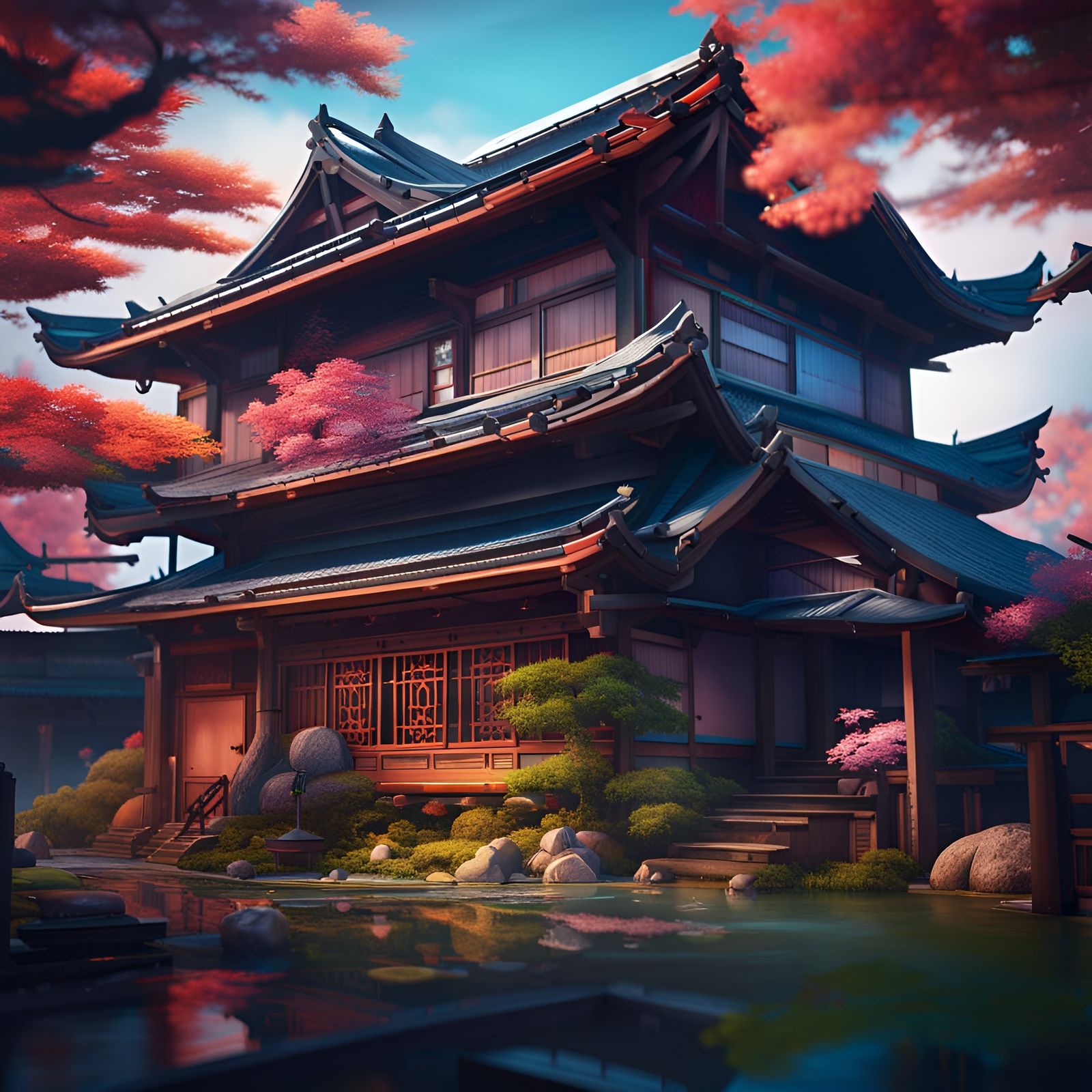 Detailed Japanese House in Matte Painting Style
