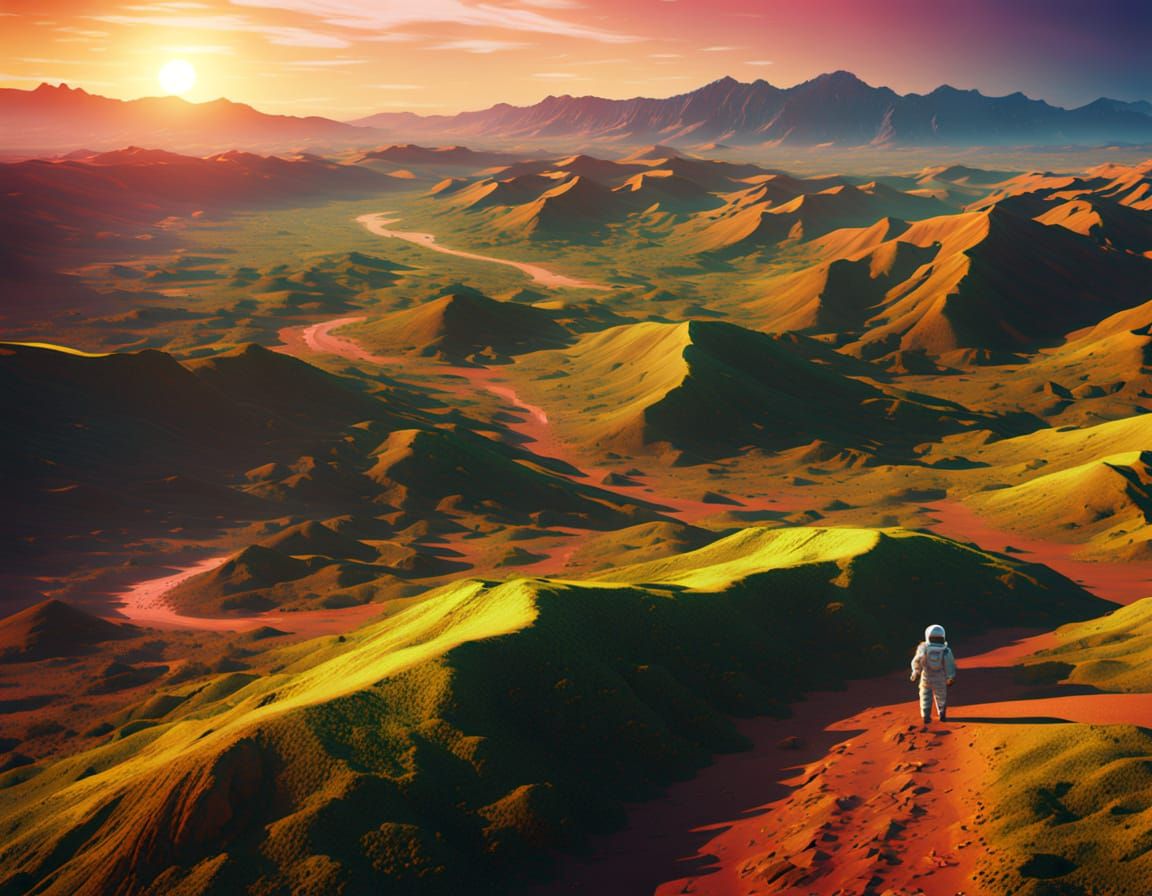 Astronaut on Mars in Futuristic Sci-Fi Art