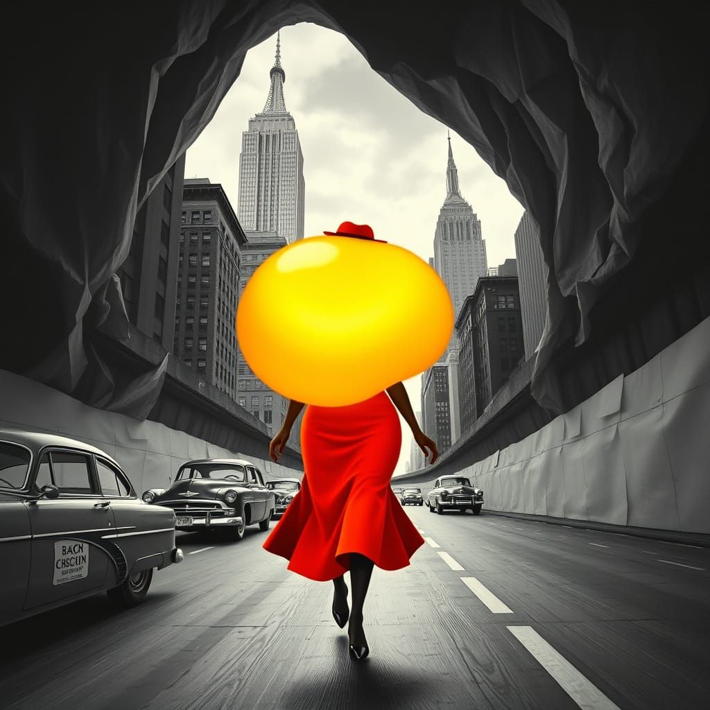 Massive hot blob underground moving to New York City, Paper background, paper play, 1950 fashion clothes, 1950 city, 195...