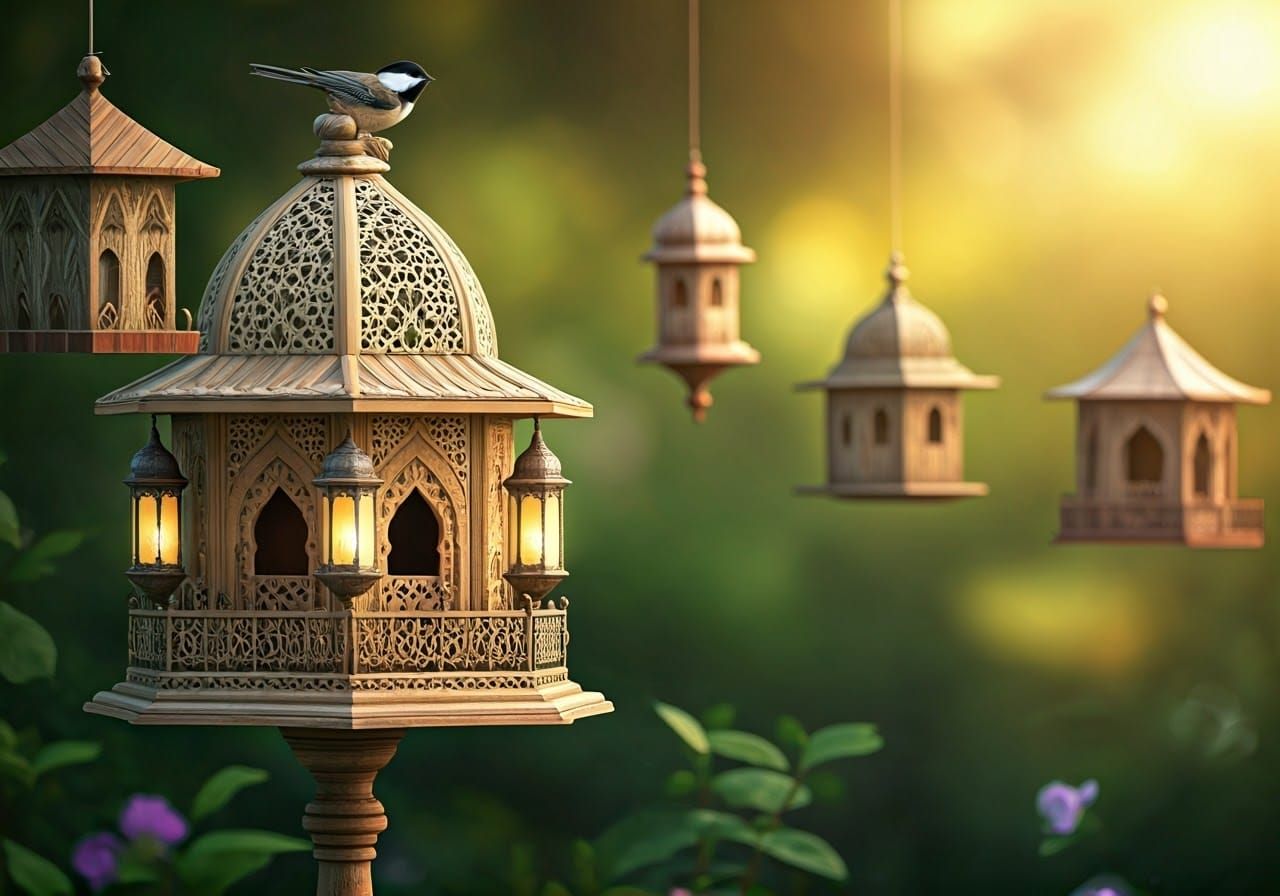 Chickadee in Victorian Birdhouse, Photorealistic Bird Art