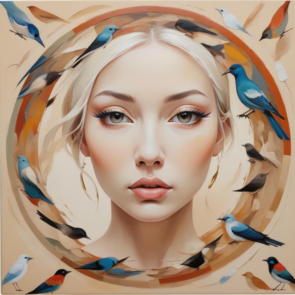 Abstract Birds on a Female Bosom in Close-Up