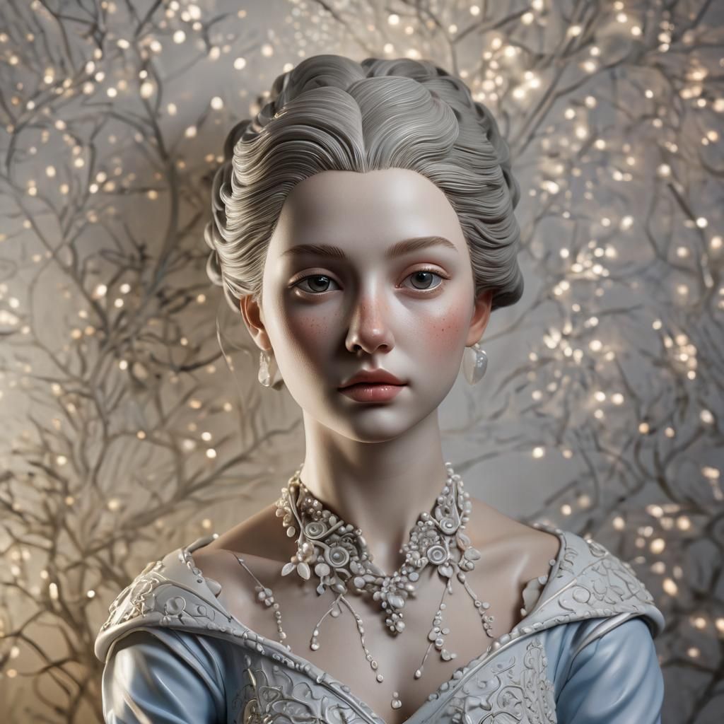 Porcelain Woman Portrait in Hyperrealistic Style